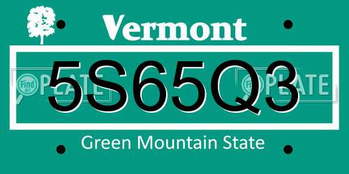 5S65Q3 Vermont License Plate