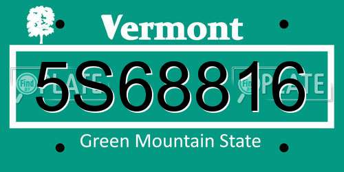 5S68816 Vermont License Plate