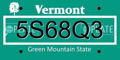 5S68Q3 Vermont License Plate