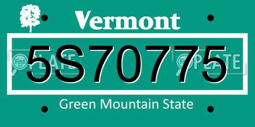 5S70775 Vermont License Plate