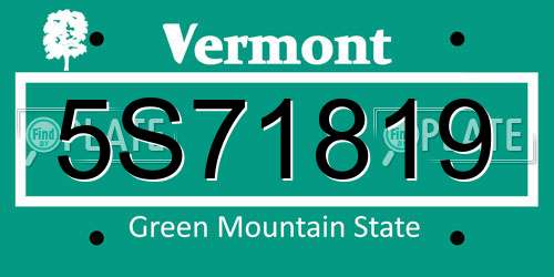 5S71819 Vermont License Plate