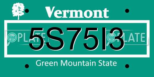 5S75I3 Vermont License Plate