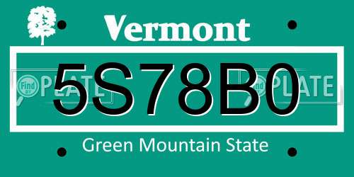 5S78B0 Vermont License Plate