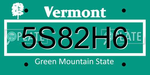 5S82H6 Vermont License Plate