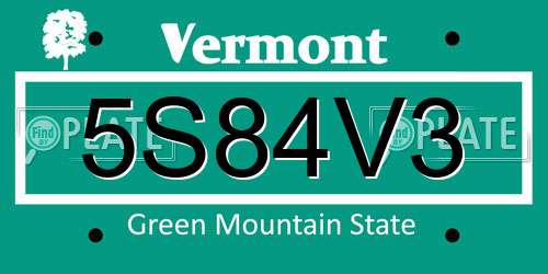 5S84V3 Vermont License Plate