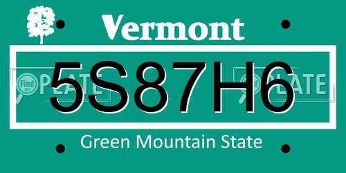 5S87H6 Vermont License Plate