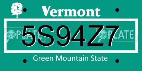 5S94Z7 Vermont License Plate