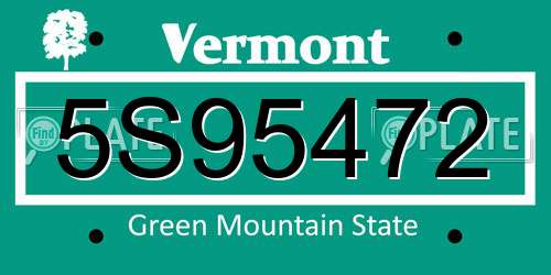 5S95472 Vermont License Plate