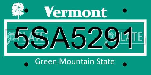 5SA5291 Vermont License Plate