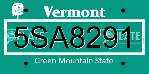 5SA8291 Vermont License Plate