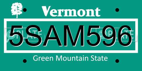 5SAM596 Vermont License Plate