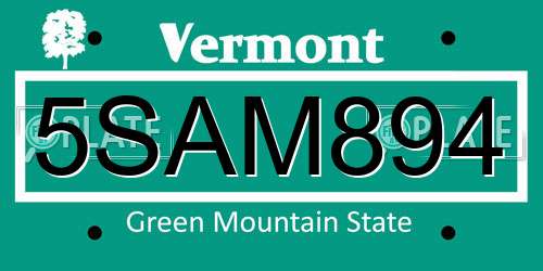 5SAM894 Vermont License Plate