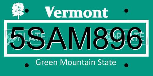 5SAM896 Vermont License Plate