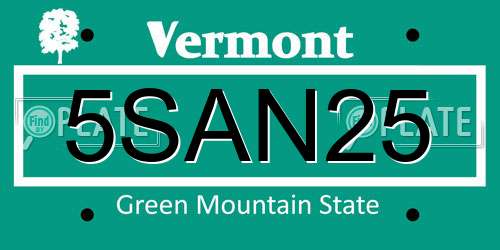 5SAN25 Vermont License Plate