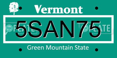 5SAN75 Vermont License Plate
