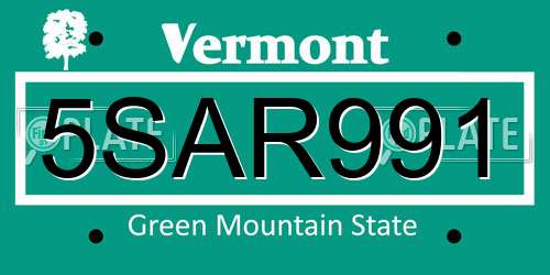 5SAR991 Vermont License Plate