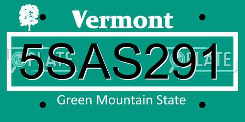 5SAS291 Vermont License Plate