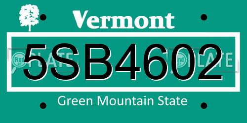 5SB4602 Vermont License Plate