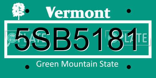 5SB5181 Vermont License Plate