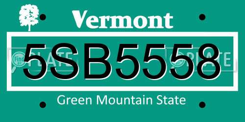 5SB5558 Vermont License Plate