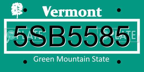 5SB5585 Vermont License Plate