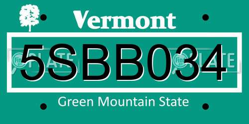 5SBB034 Vermont License Plate