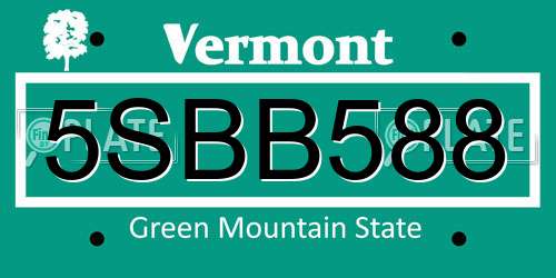 5SBB588 Vermont License Plate