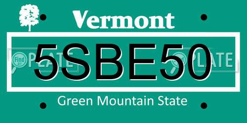5SBE50 Vermont License Plate