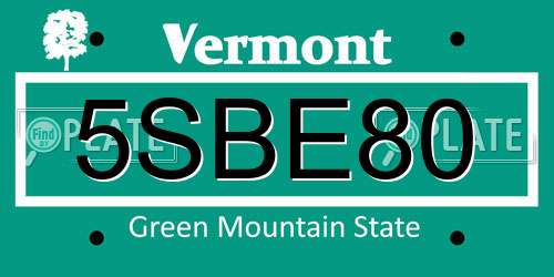 5SBE80 Vermont License Plate