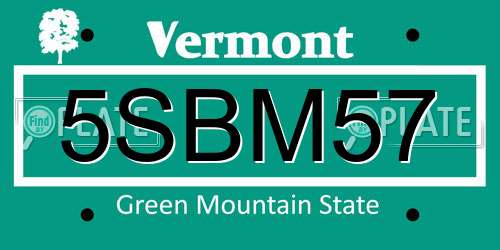 5SBM57 Vermont License Plate