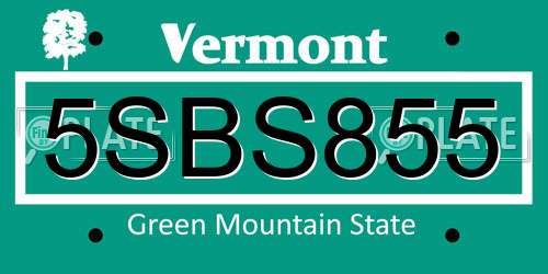 5SBS855 Vermont License Plate