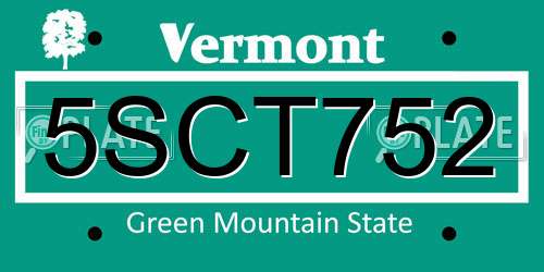 5SCT752 Vermont License Plate