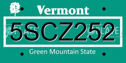 5SCZ252 Vermont License Plate