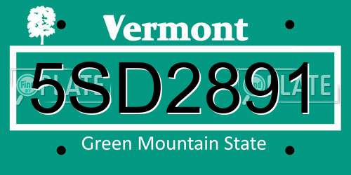 5SD2891 Vermont License Plate