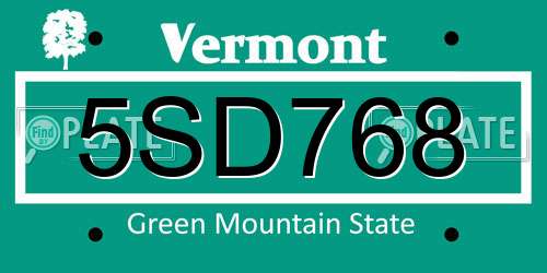 5SD768 Vermont License Plate