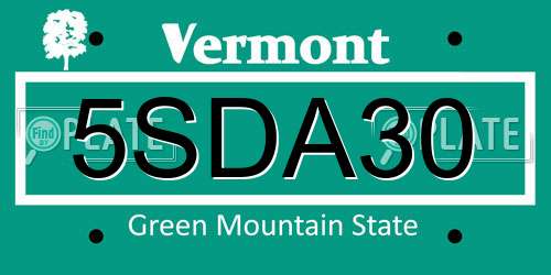 5SDA30 Vermont License Plate
