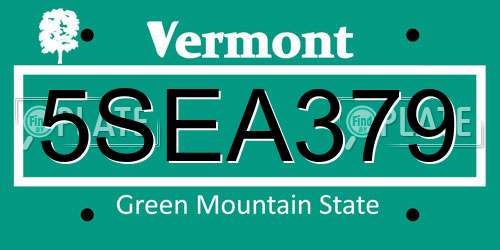 5SEA379 Vermont License Plate