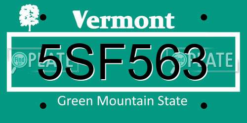 5SF563 Vermont License Plate