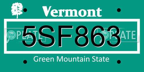 5SF863 Vermont License Plate