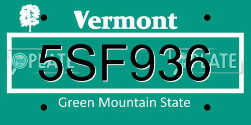 5SF936 Vermont License Plate