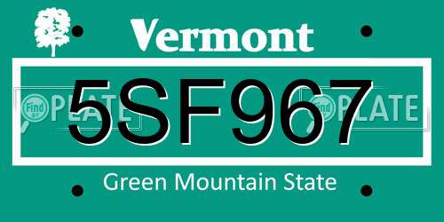 5SF967 Vermont License Plate