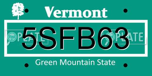 5SFB63 Vermont License Plate