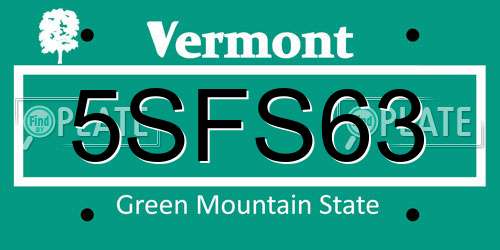 5SFS63 Vermont License Plate