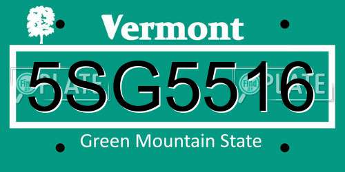 5SG5516 Vermont License Plate