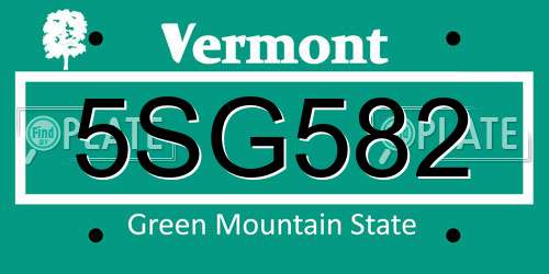 5SG582 Vermont License Plate