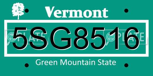 5SG8516 Vermont License Plate