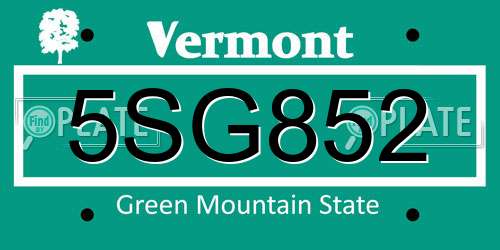 5SG852 Vermont License Plate