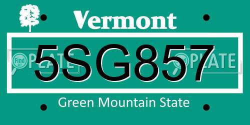 5SG857 Vermont License Plate
