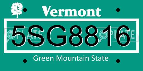 5SG8816 Vermont License Plate