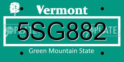 5SG882 Vermont License Plate